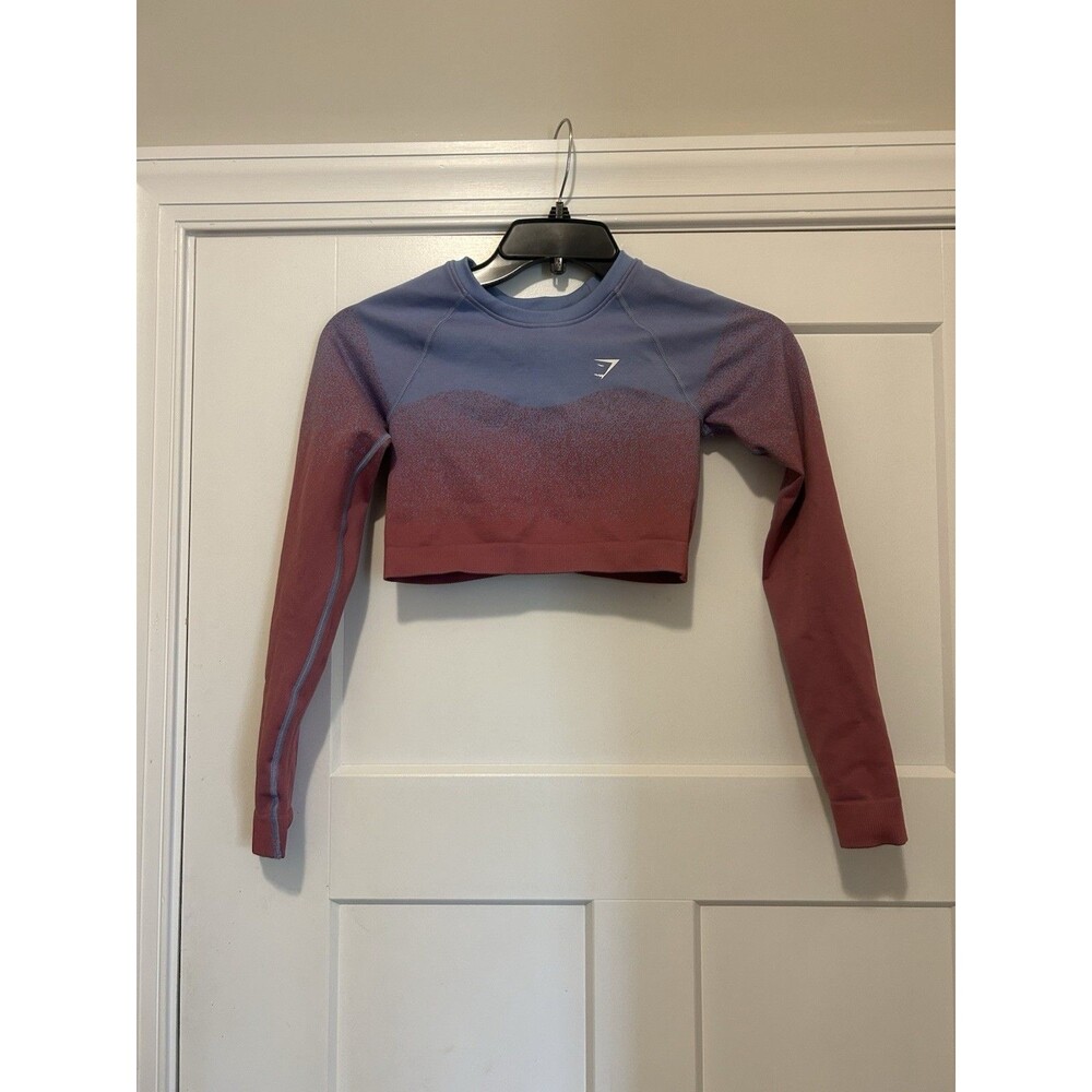 GYMSHARK Adapt Ombre Seamless Long Sleeve Crop Top Women’s Size Small Blue Pink